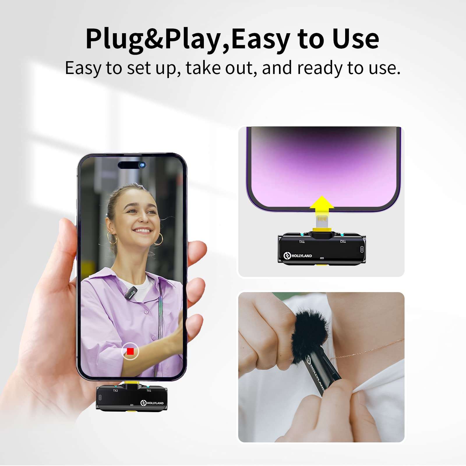 Wireless Lavalier Microphone Hollyland Lark C1 for Smartphone Dual Channel Lapel Microphone with 650 FT Los Transmission Range Noise Cancellation for Youtubers Vlogging Streaming Recording (iOS Solo) 3