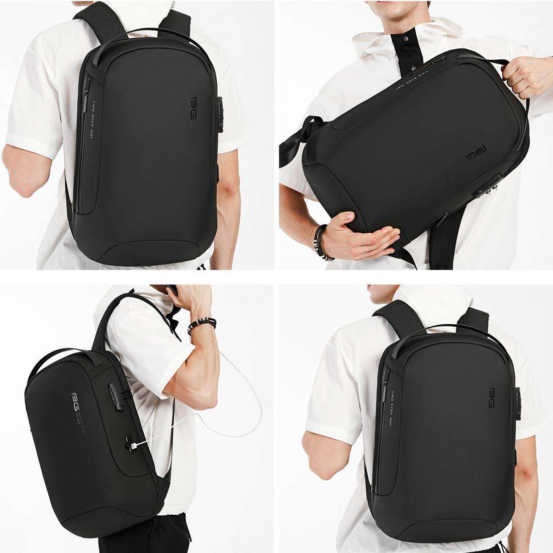 BANGE Water Resistant Anti-Theft Unisex Travel Laptop Backpack with USB Charging and Password Number Lock (Black) 3