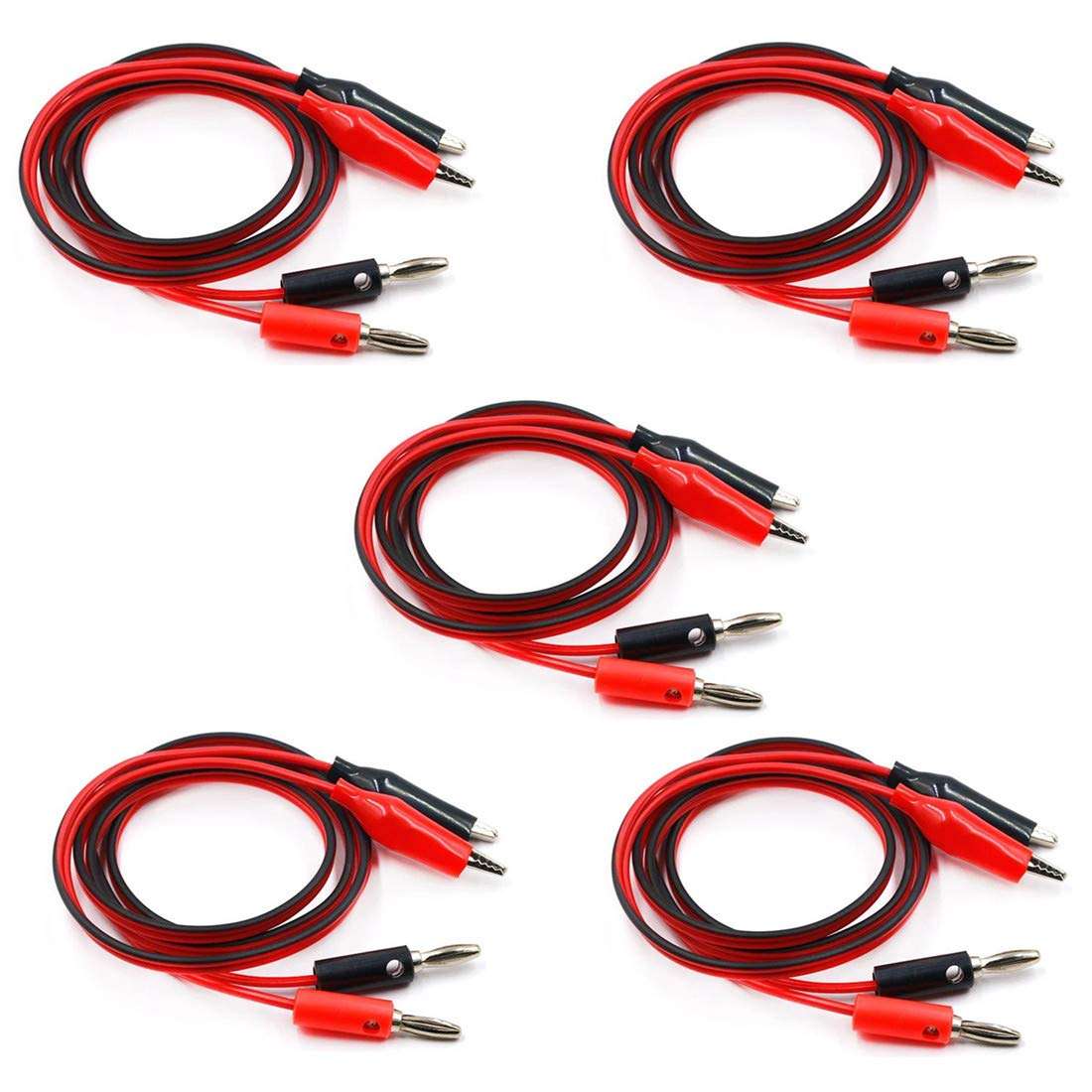 bnafes Power Supply Double Alligator Clip to Banana Connector Audio Video Test Cable 1M Length 5 Pairs 1