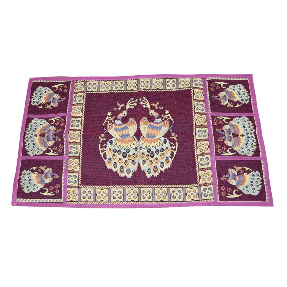 Madhabi Cotton Fridge Top Cover Set with Peacock Design | Dustproof Refrigerator Cover with 6 Utility Side Pockets | Standard Size 100x60 cm | Appliance Cover for All Types of Fridges 4