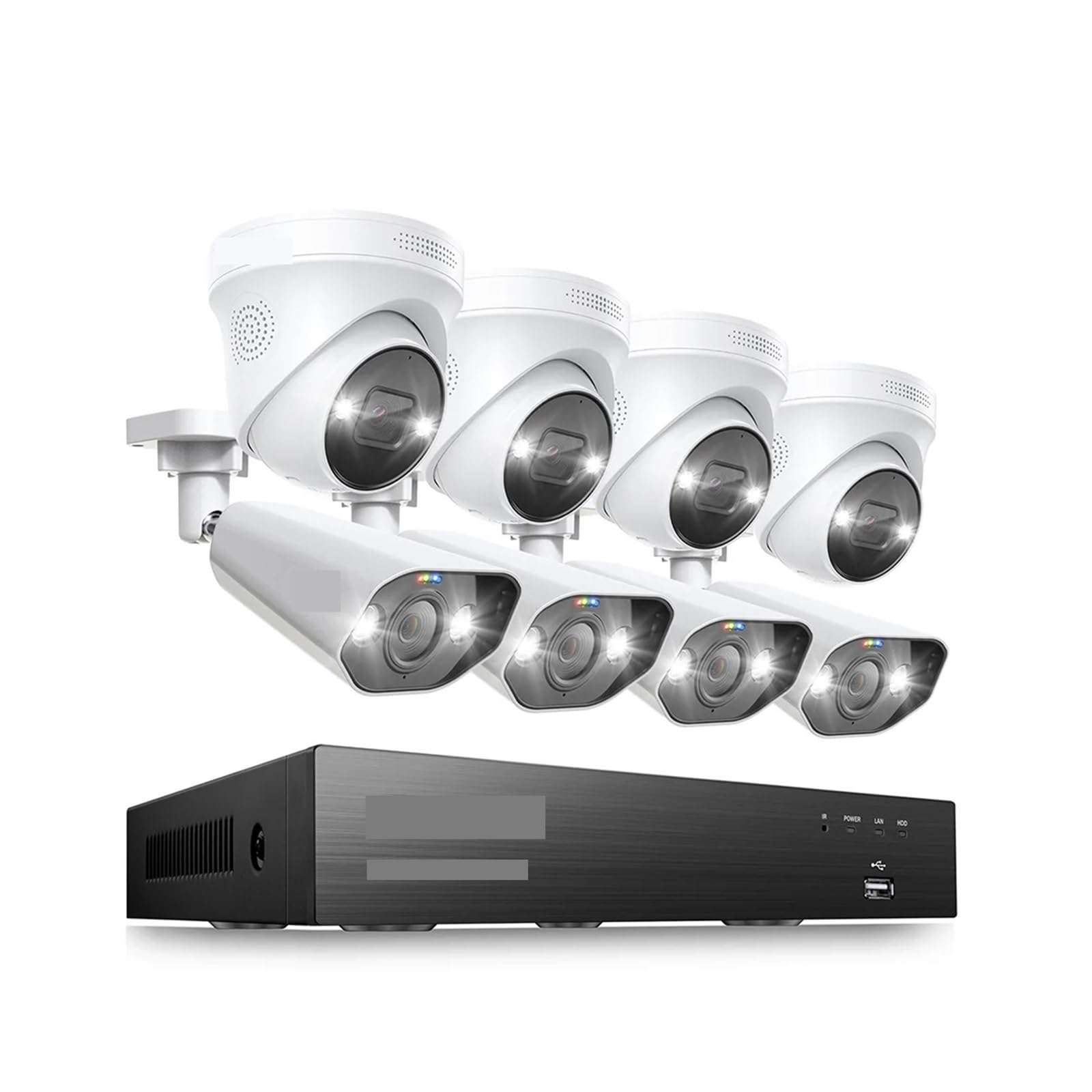 QDVOPHZA 8MP CCTV System 8CH H.265+ 4K Ultra HD PoE NVR Kit 2-Way Audio Spotlight Siren Outdoor Video Surveillance IP Camera Set(None,4 Bullet 4 Dome) 1