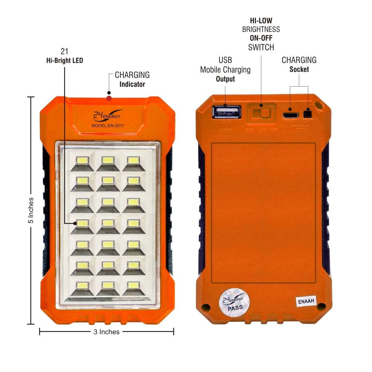 24 ENERGY 21 Hi-Bright LED Light Cum Power Bank Rechargeable Emergency Light 5