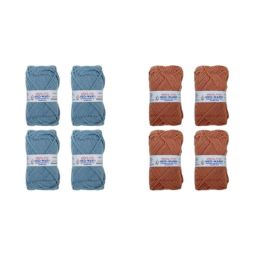 WOOLTOO Acrylic Combo of Neo Warm Blended Wool Set of 24 Balls 50 Grams Each | Sky Blue/Grey Mixture & Carrot Pink