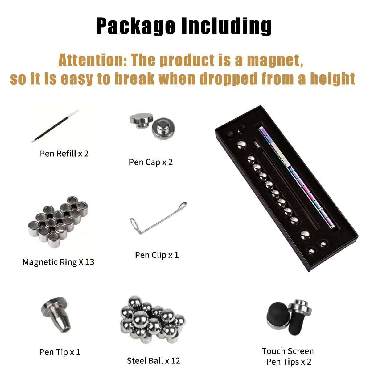 EKANTIK Magnetic Pen Decompression Metal Pen, Fidget with 13 Rings, Creative Toy Write, Intellectual Learning, and Stress Reduction Gifts for Family or Friends Multifunction (Pack of 1) 5