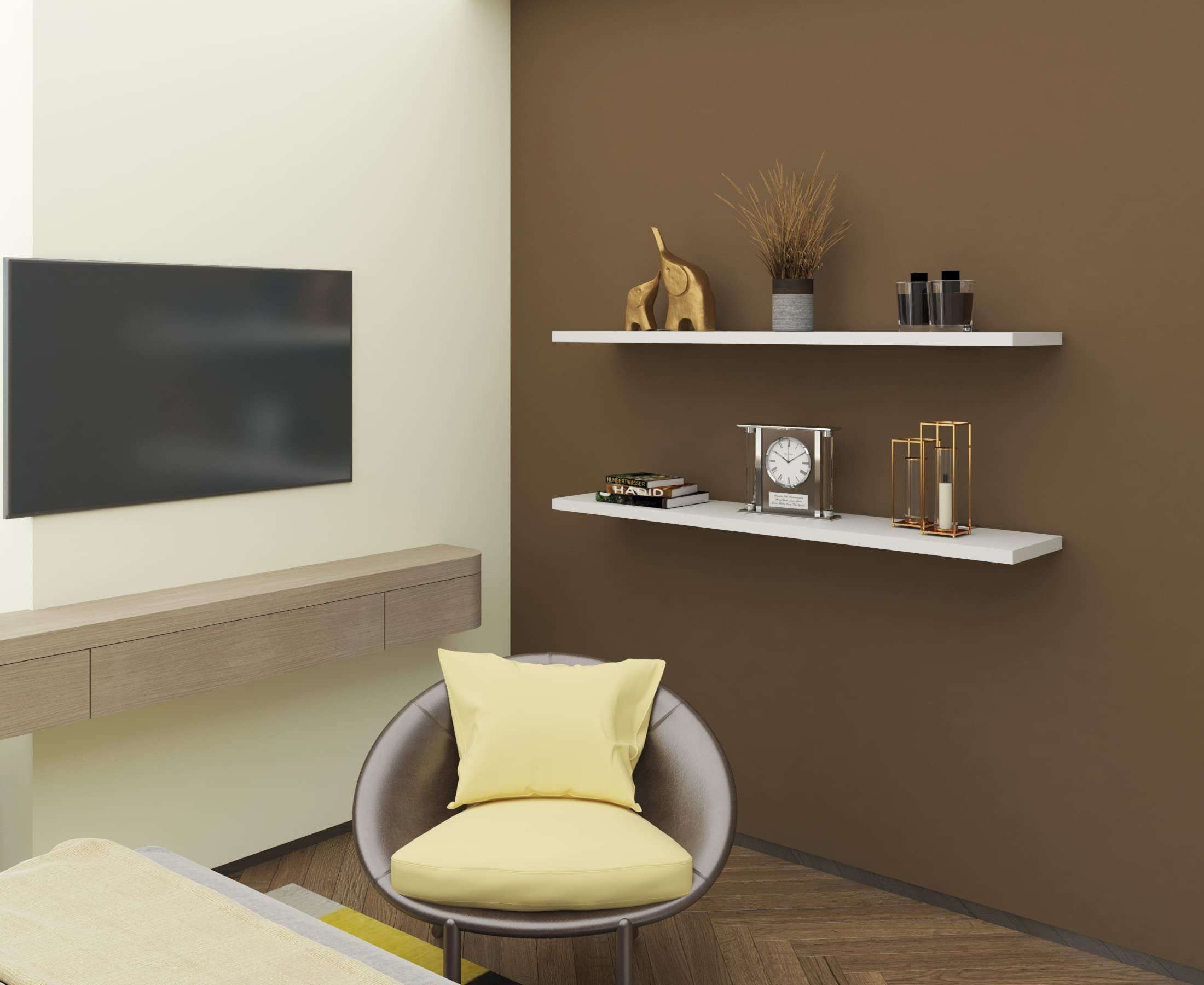 Captiver Wooden MDF Wall Mount Décor Shelf Stand 2 Tier 4X19.7 Inch Matte White II Bookshelves Shape Plastic Cupboard Mirror Steel Bookshelf Mounted Hanger Designer Holders Office Almirah Box 4