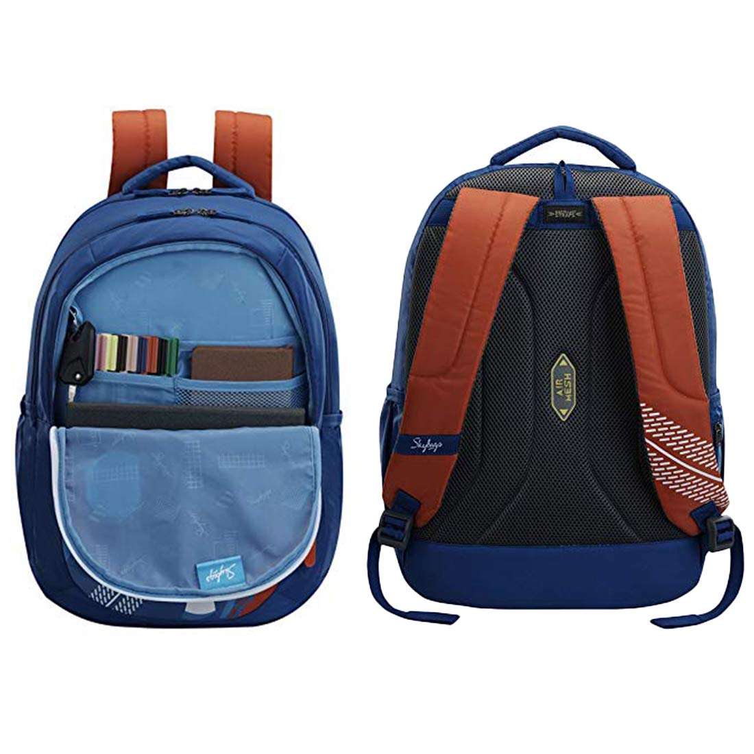 MaBelle ASTRO PLUS 04 SKYBAG Trendy Design 34L School/College Bag Combo with 1 Single Line Spiral Binding 200 Pages Notebook & 5 Register (108 Pages),-01 Set/Secret Pocket, Red-Blue 4