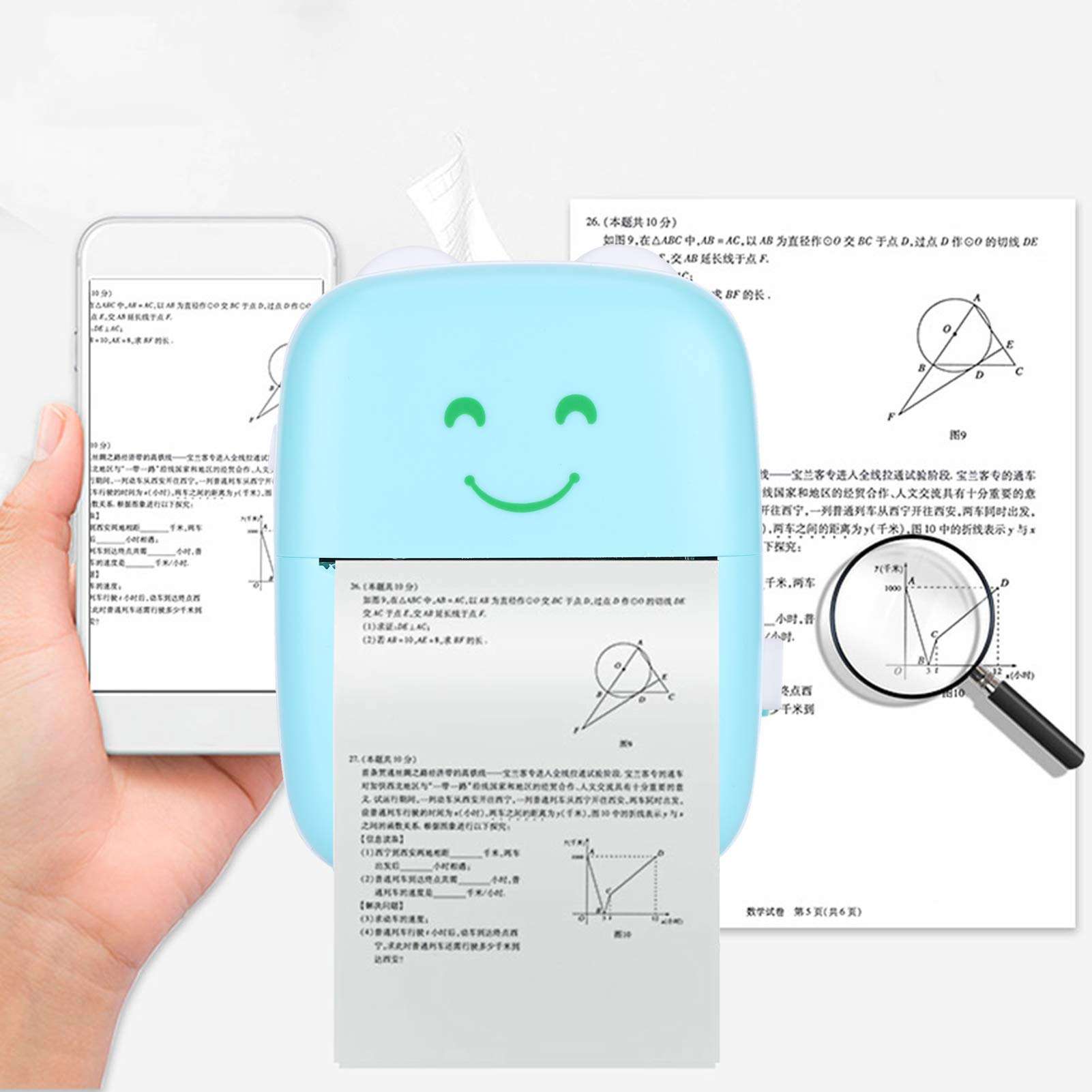 Pocket Printer,Mini Bluetooth Wireless Portable BT Thermal Printer,Mobile Printer Label Photo Printer,Compatible with All Smartphones,for Learning Assistance,Study Notes,Journal,Fun,Scrapbook,Blue 3