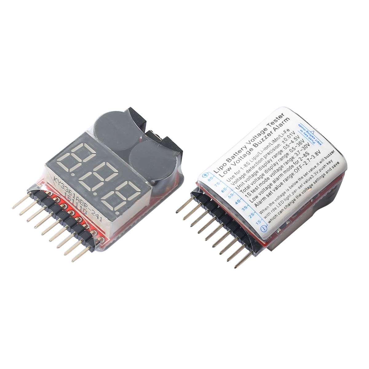DEVMO 5pcs 1S~8S LiPo Life LiMn Voltage Checker Tester, Low Voltage Warning Alarm Buzzer with LED Indicator fit Remote Control Helicopter Spare Parts Monitor 2