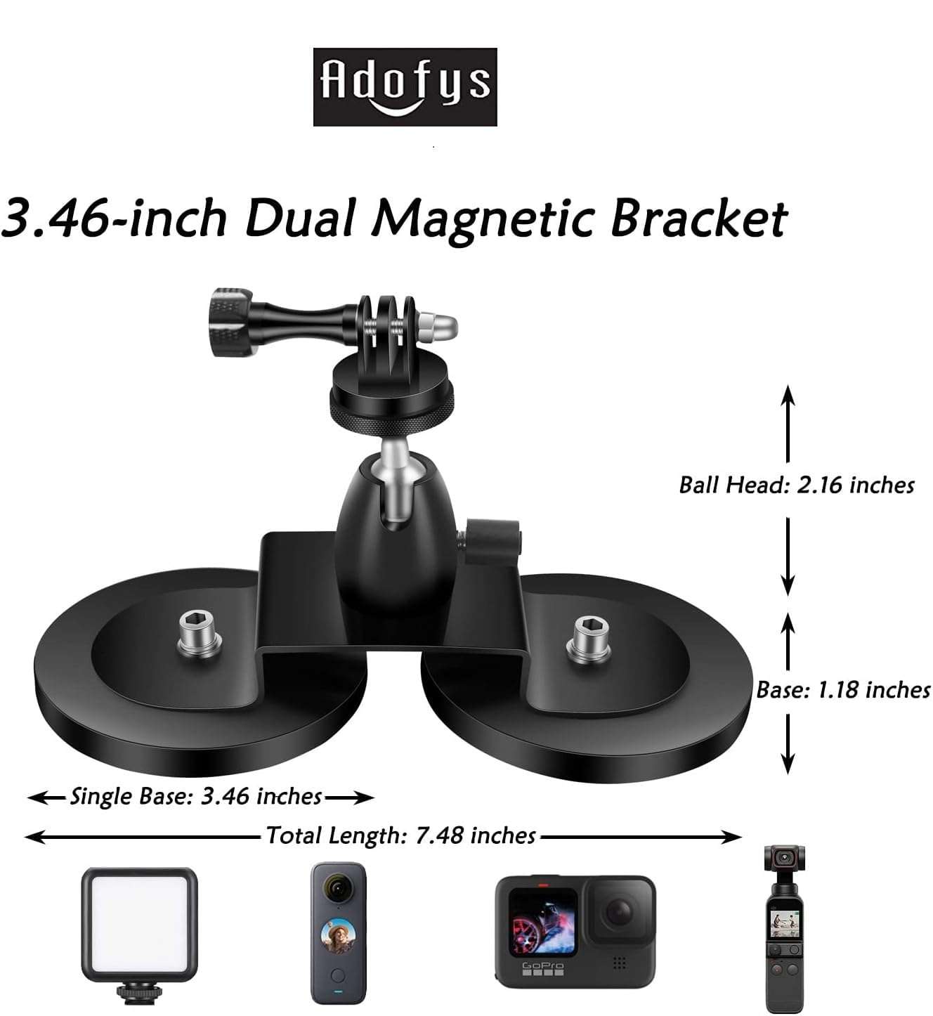 ADOFYS Magnetic Action Camera Mount, Super Magnetic Heavy-Duty Alloy Suction Cup Mount with Adapter 1/4-20 for GoPro Compatible with Hero 11/10/9/8/Max and Other Action Camera 3