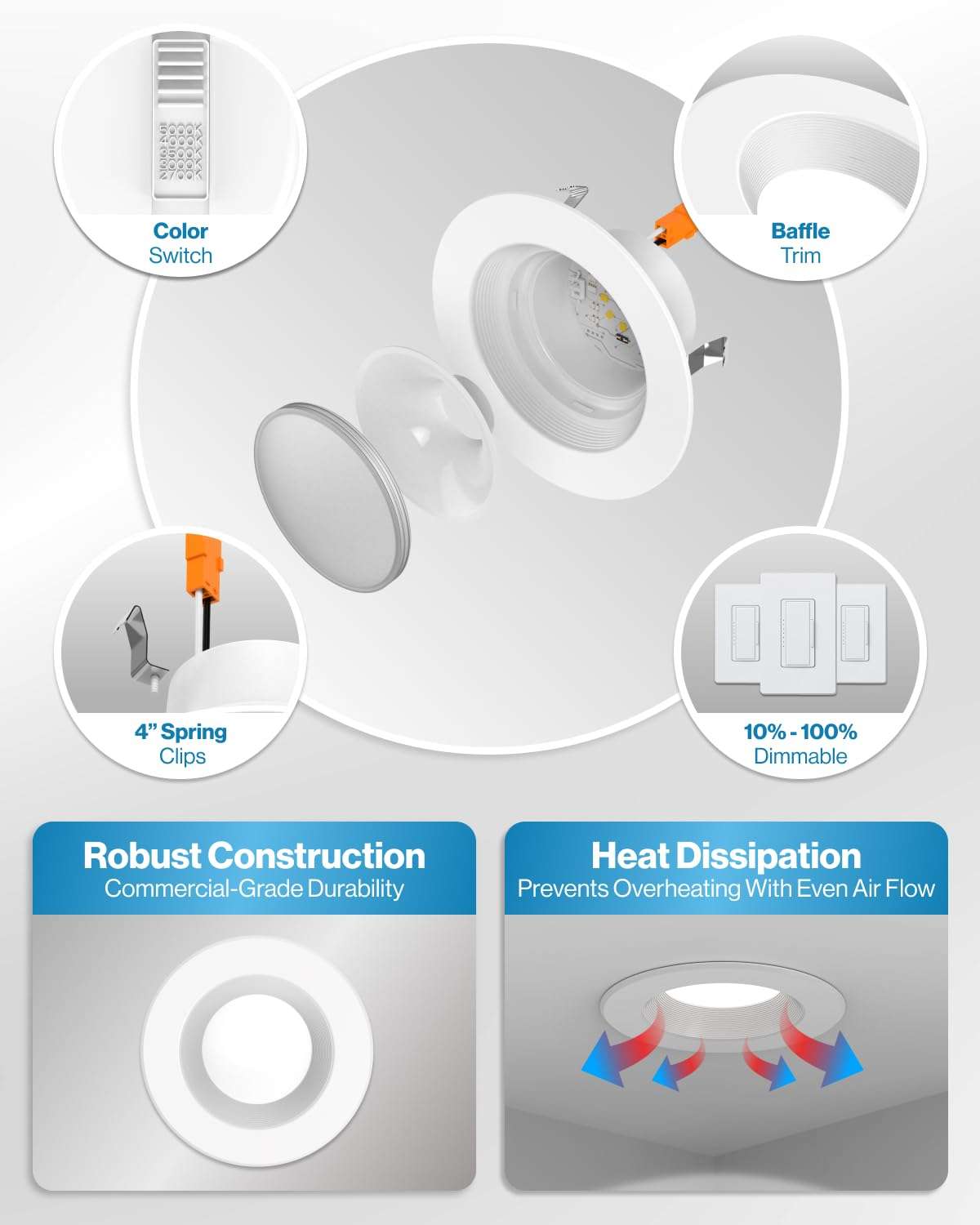Sunco 6 Pack Retrofit LED Recessed Lighting 6 Inch, 2700K Soft White, Dimmable Can Lights, Baffle Trim, 13W=75W, 965 LM, Damp Rated. 6