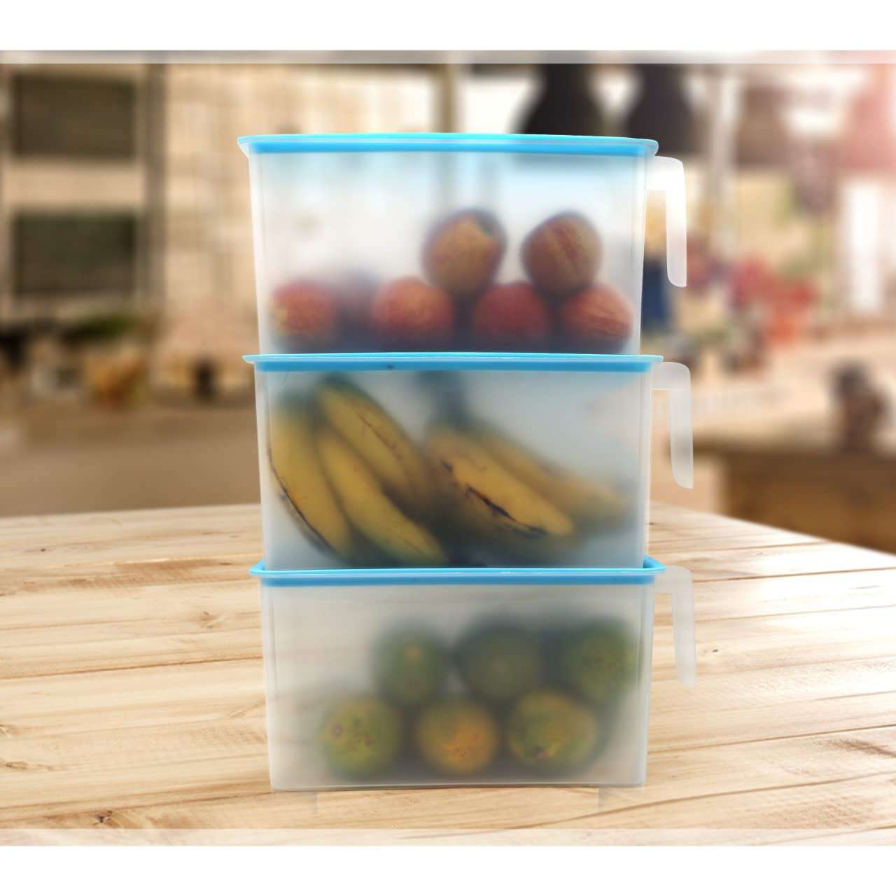 DUE20 1PCs Plastic Handle Fridge Drawer Container, Refrigerator, Kitchen Storage Box, Space Saver, Fruits, Vegetable Basket, Airtight Lid ~ pink [5000ml] (Pink) 4