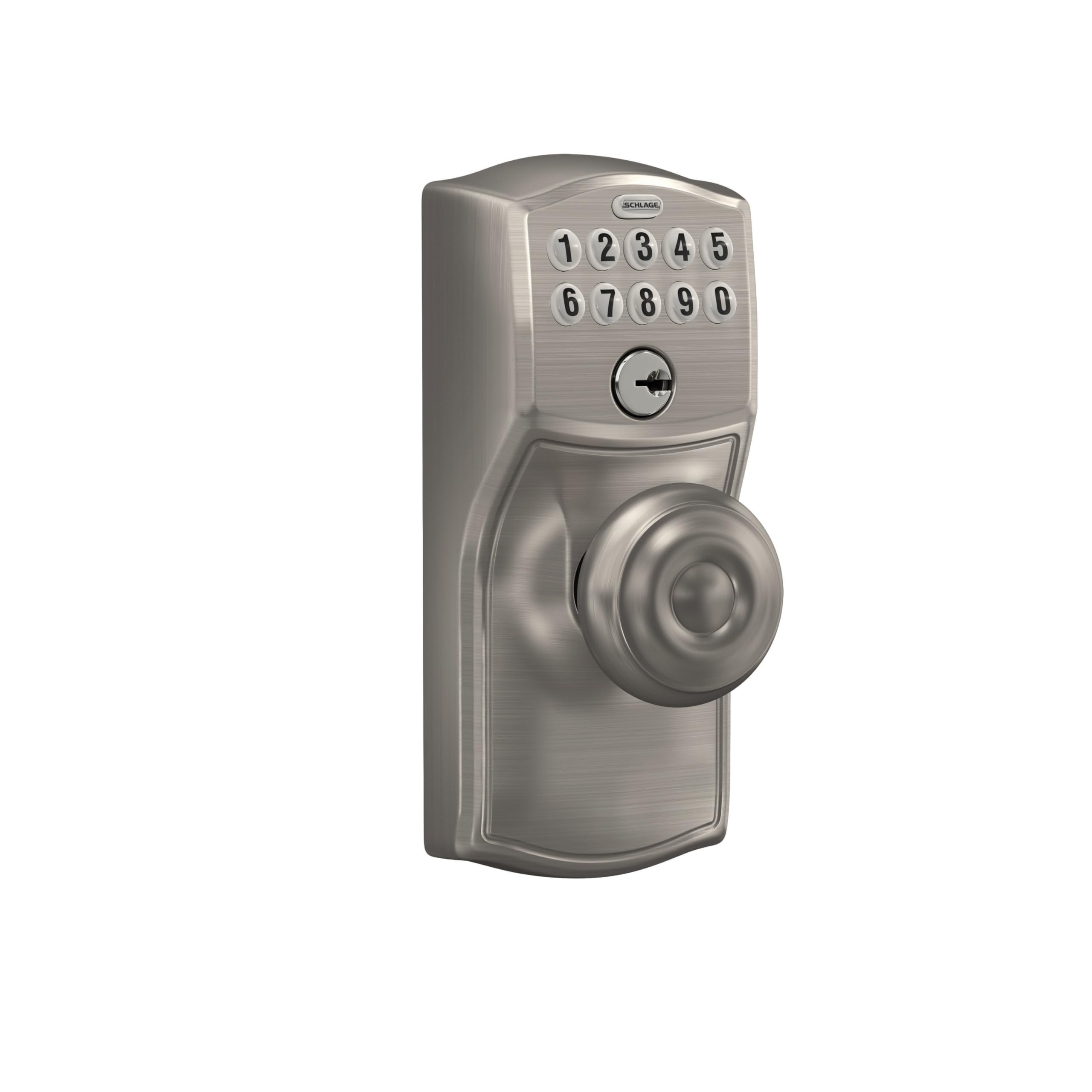 SCHLAGE FE595 CAM 619 GEO Camelot Keypad Entry with Flex-Lock and Georgian Style Knobs, Satin Nickel 2