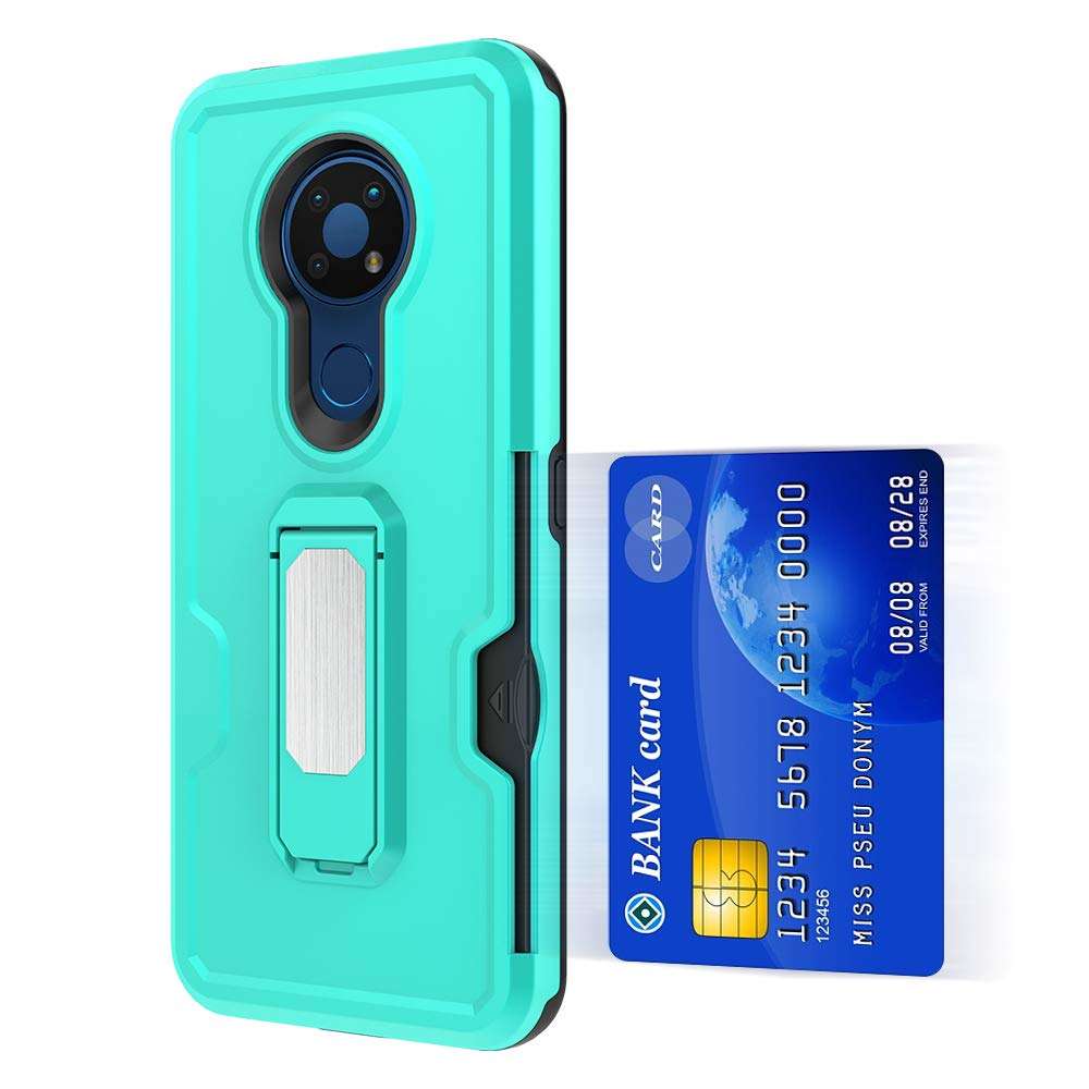 Futanwei Belt Clip Holster Rugged Cases for Cricket Nokia C5 Endi Case, Cricket C5 Endi Case, [Military Grade | Kickstand | Card Holder | Car Mount Function] Dual-Layer Heavy Duty Case, Mint Green 2