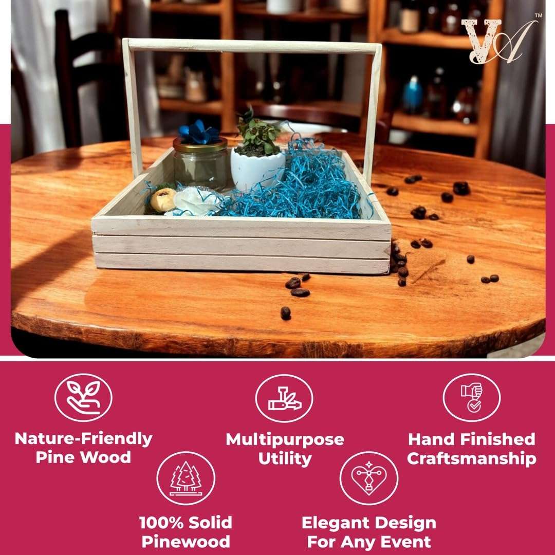 Vayu Art & Crafts Pinewood Gift Packaging Gift Hamper Basket with Handle (12x12x2.25"), 30x30x6 CM 4