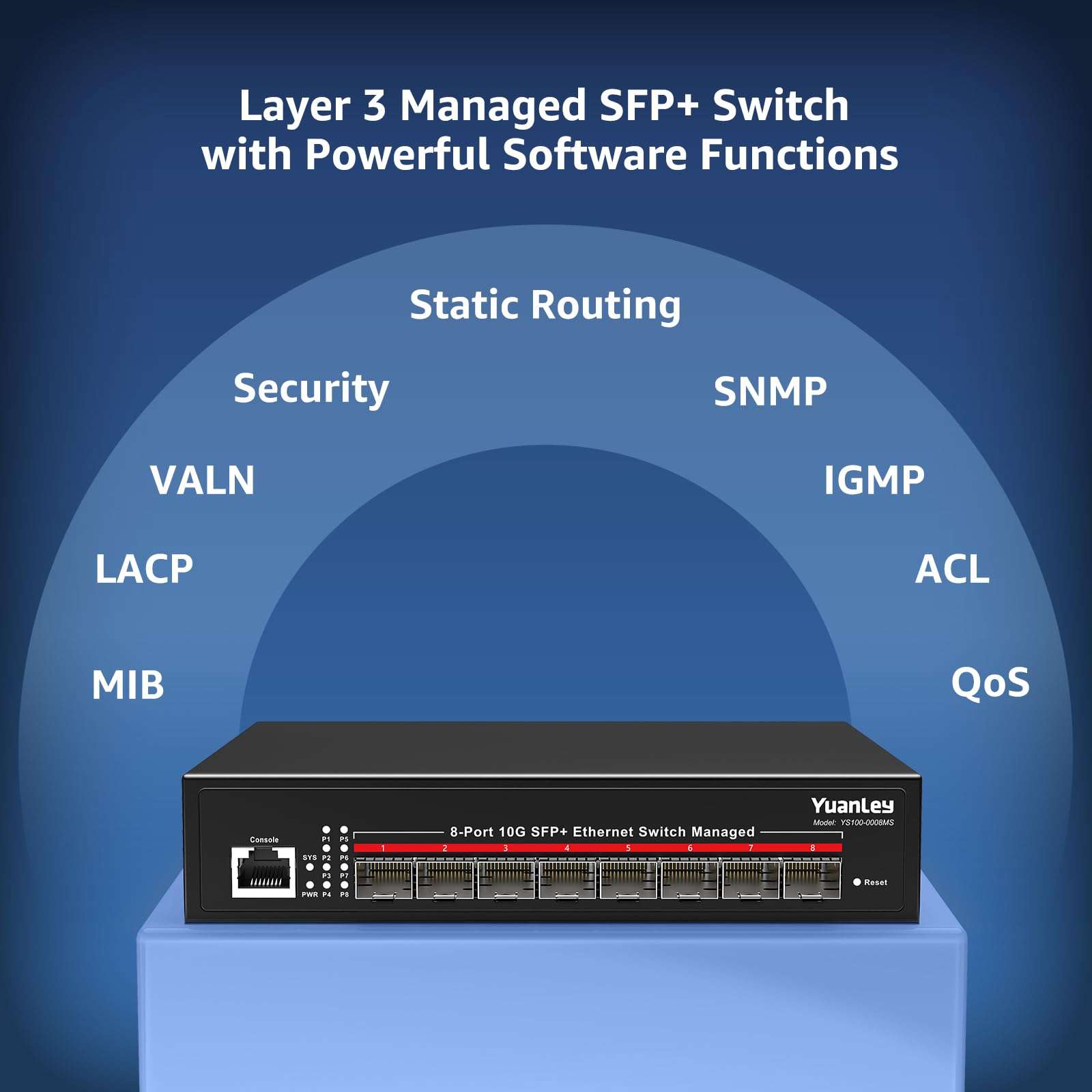 YuanLey 8 Port 10G Managed SFP Switch, 8X 10Gbps SFP+, L3 Smart Managment Ethernet Switch, Link Aggregation, VLAN, QoS, ACL, Rackmount 10Gbe Multi-gig Network Switch, Metal Case, 160Gbps Bandwidth 6