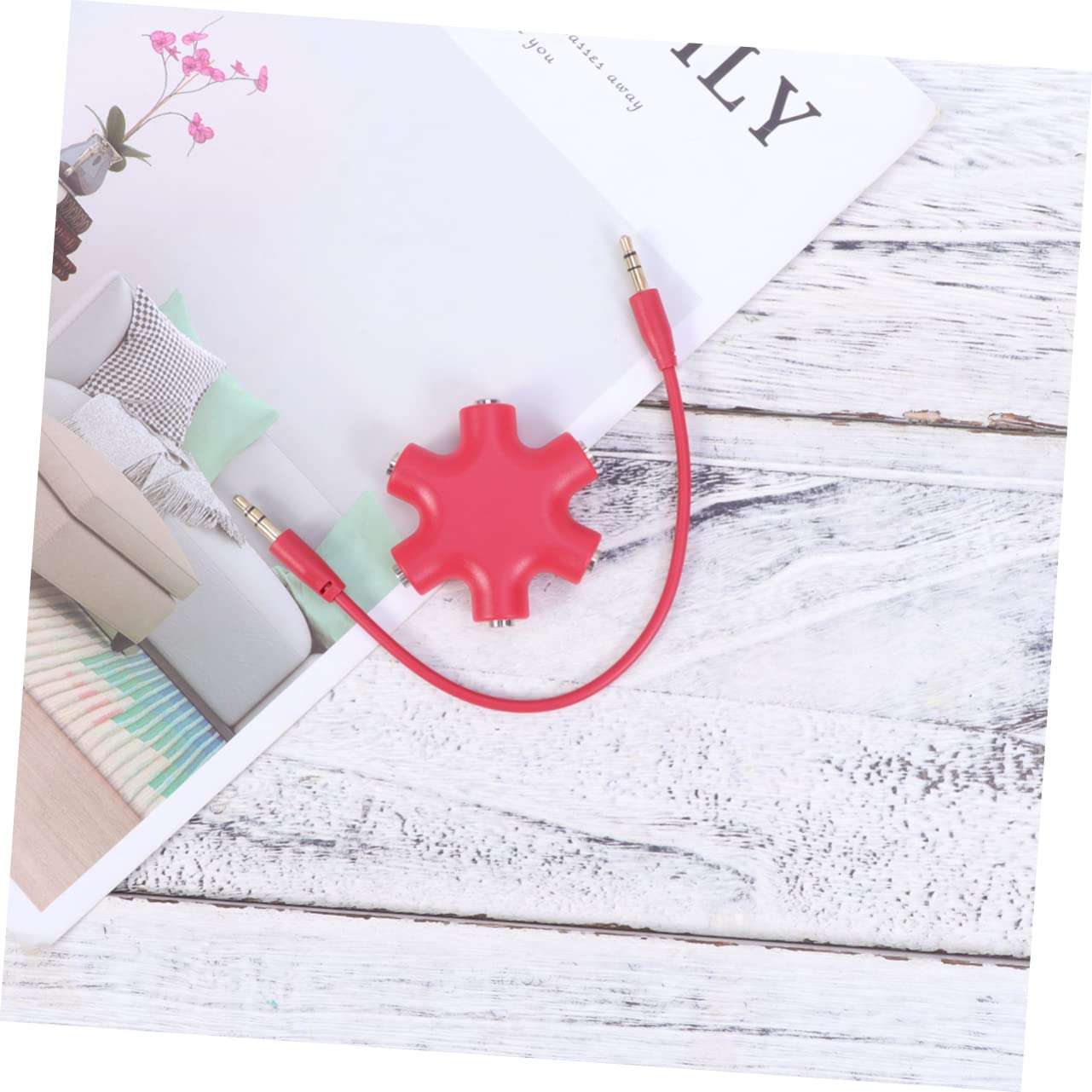 Mipcase 5 Way Headphone Splitter Adapter Port Female Audio Connector for Phone Music Player Compatible with Devices Red 4