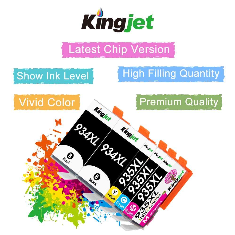 Kingjet Compatible Ink Cartridge Replacement for 934 935, 934XL 935XL Work for Officejet 6220 6812 6815 6820 6822 6825; Officejet Pro 6230 6830 6835 Printers, 5 Pack 3