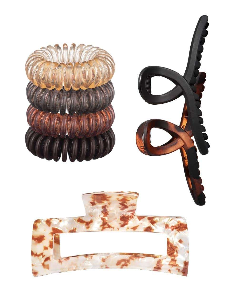 Kitsch Spiral Hair Ties, Large Plastic Open Shape Hair Clips & Large Hair Clips 1