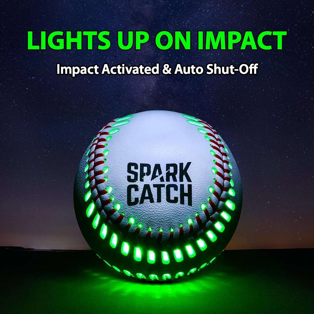 SPARK CATCH Light Up Baseball, Glow in The Dark Baseball, Sports Gear Accessories Gifts for Boys 8 9 10 11 12 13 14 15 Years Old, Kids Teens All Ages Gift Ideas (Impact-Activated version) (Neon Green) 3
