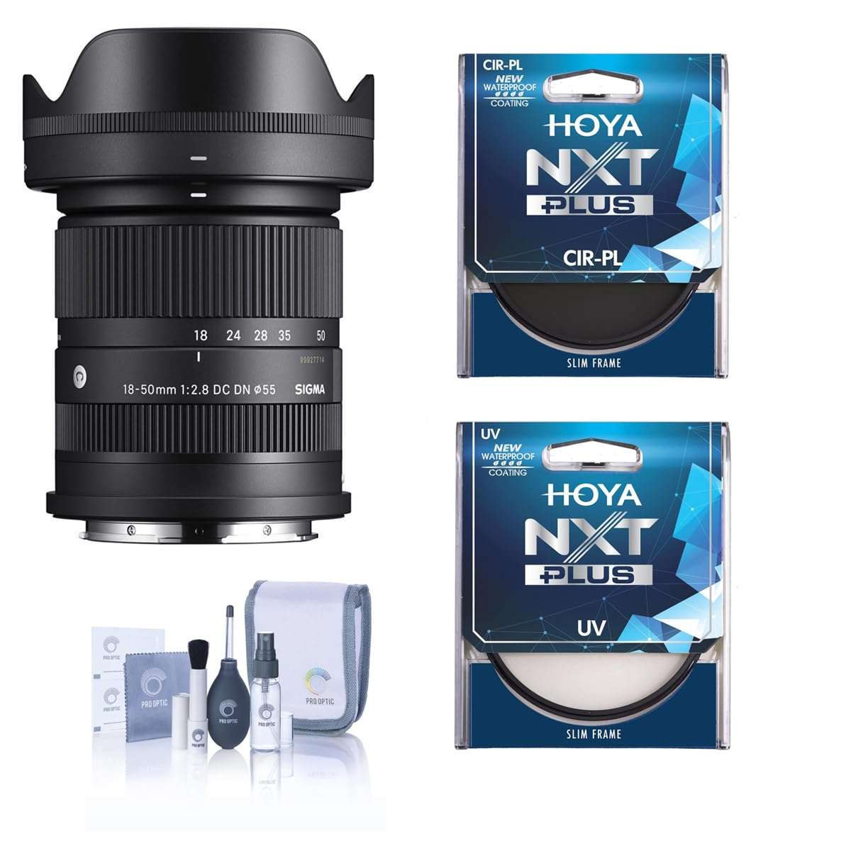 Sigma 18-50mm f/2.8 DC DN Contemporary Lens for L Mount, Bundle with Hoya NXT Plus 55mm UV+CPL Filter Kit and Cleaning Kit 1