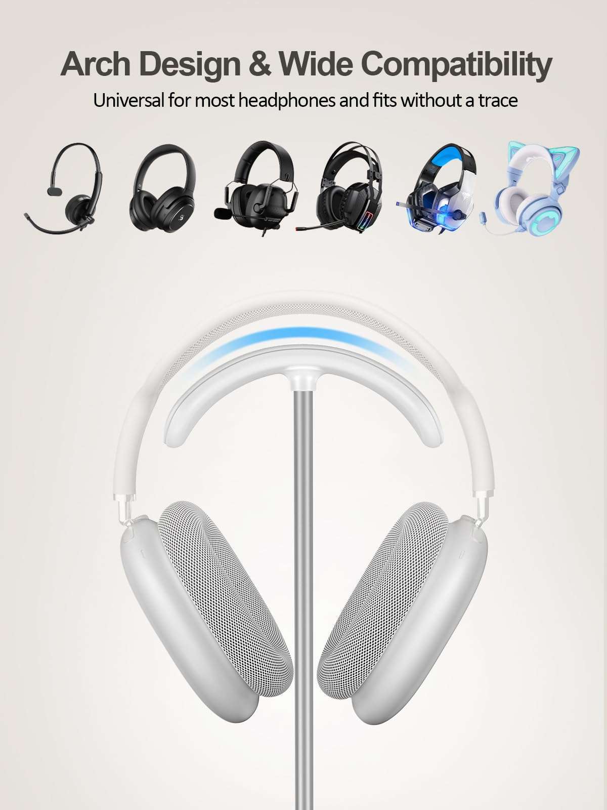 TopMade 5 in 1 Headphone Stand for Desk with Wireless Charger & USB Charging for iPhone/AirPods/iWatch, Universal Desktop Gaming Headset Holder for Airpods Max, Bose, Beats, Razer and More, White 5