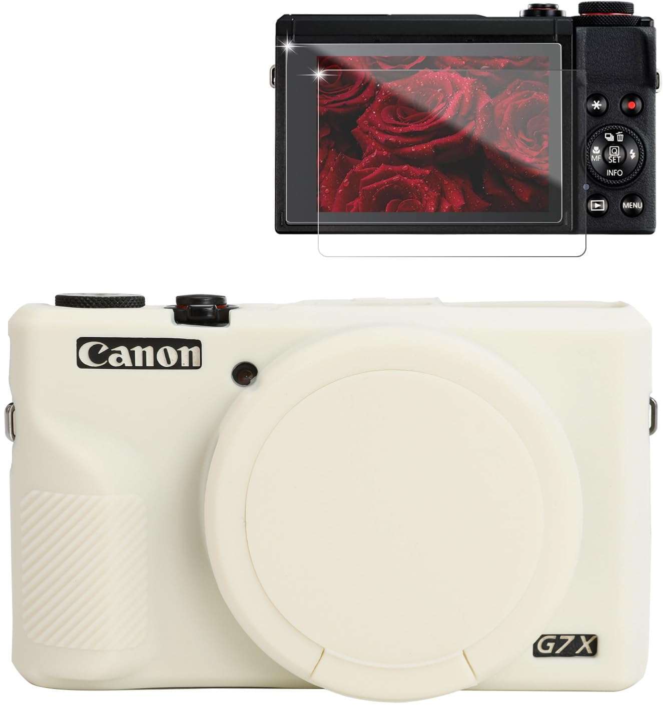 Frevyve Case for Canon G7X Mark III Camera, Soft Silicone Protective Case, Slim Fit Sleeve with Removable Lens Cover and Screen Protector Accessories, Lightweight, Anti-Scratch (Beige) 1