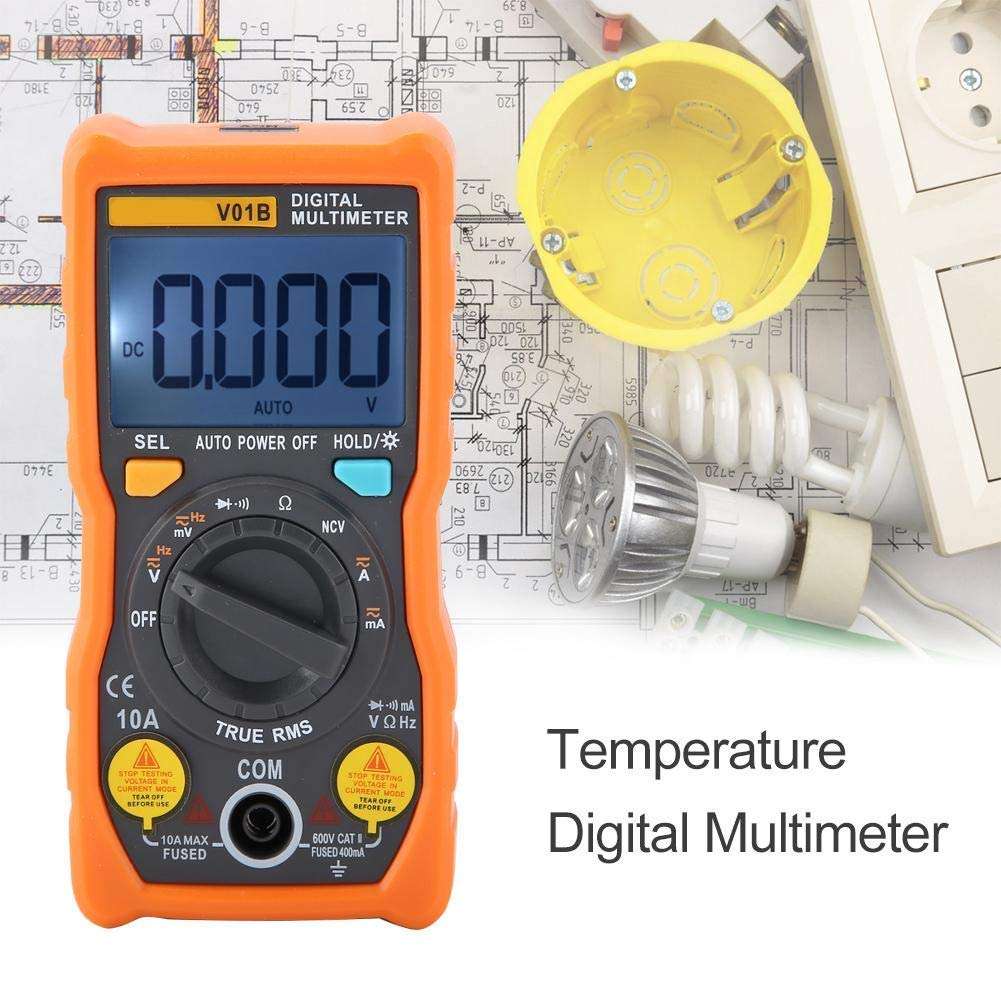 Yadianna ANENG V01B Multimeter 4000 Counts Digital Auto-Ranging Temperature True-RMS Smart NCV LCD Backlight Electrical Tester DC 36V AC 25V(Orange) 2