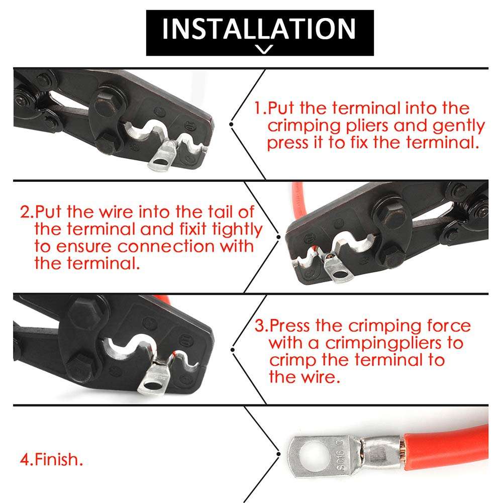 FIXITOK 240pcs Tinned Copper Eyelets Tubular SC Ring Terminals Assorted Kit with Insulating Sleeve, Marine Grade Heavy Duty Wire Lugs Battery Cable Ends Connectors (SC6-6/8 10-6/8 16-6/8 25-6/8) 6