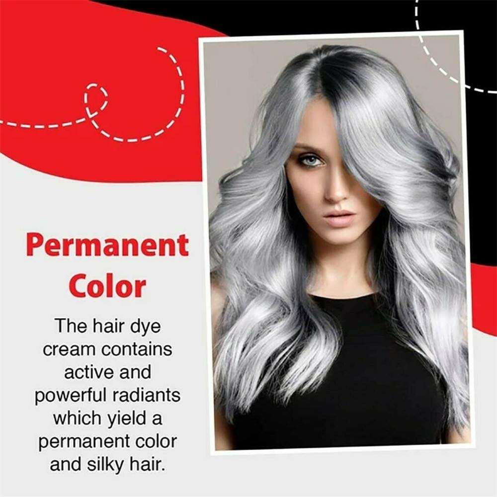 Silver Gray Hair Dye Cream, 100ml Hair Color Super Gray Dye Hair Cream, Unisex DIY Fashion Gray Silver Color - Long-Lasting, Easy to Use, A Dye Cares for Your Hair (1PC) 6