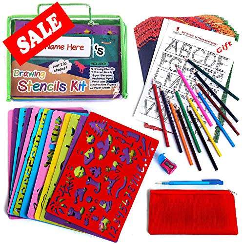 Happy Dueks Stencils for Kids 50 - Piece Set - Kids' Drawing Stencils Craft Kit - A Fun & Educational Toy for Children Ages 3 and Up, Art Kits for Kids - Ideal Birthday Creative Gifts for Boys & Girls 1