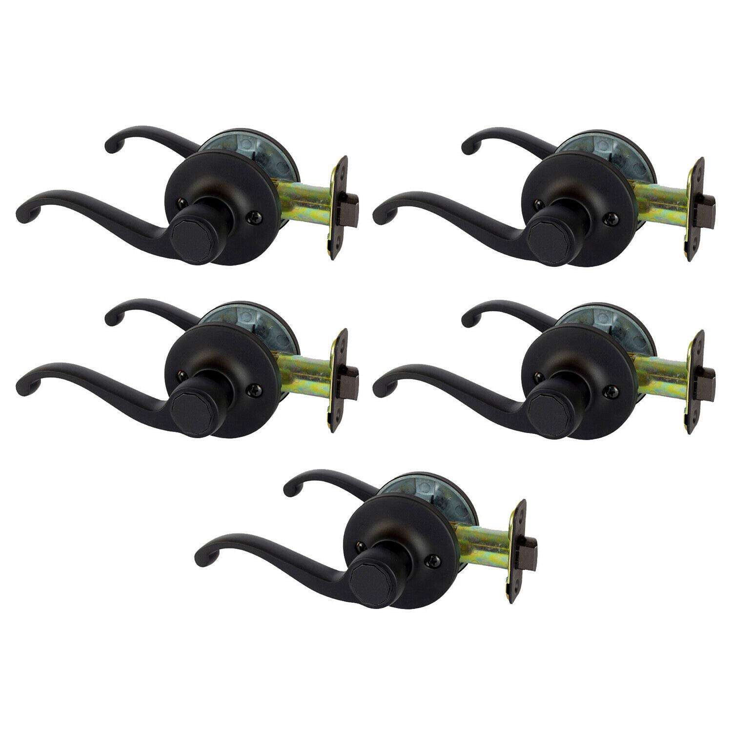 5 Pcs of Classic Style Hall Closet Passage Lever Door Handles Matte Black BA114