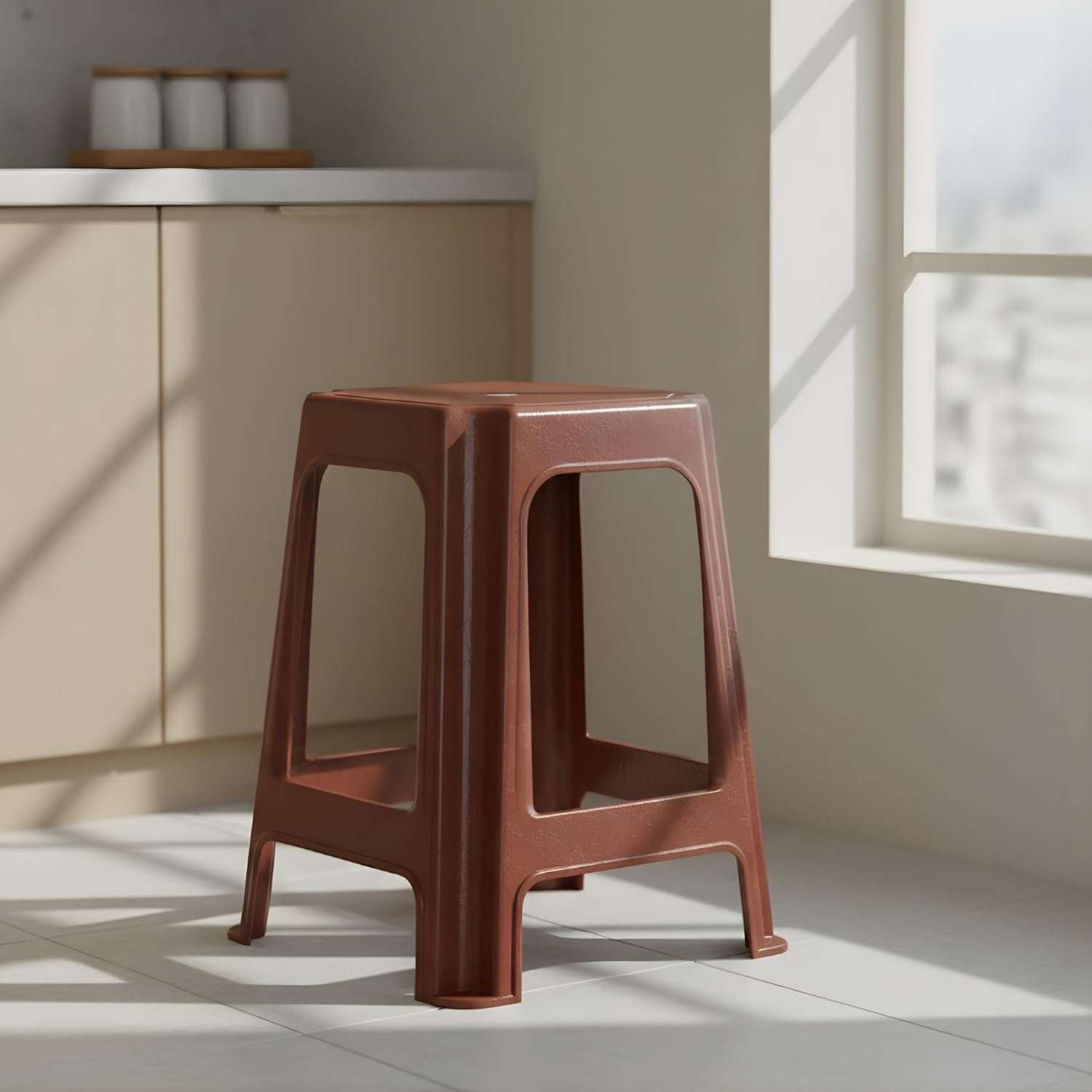 Nilkamal STL06 Strong and Durable Plastic Seating Stool for Home | Bedroom | Bathroom | Kitchen | Living Room | Office | Adult | Kids | Children's & Garden Stool with high Load Capacity (Pear Wood) 3