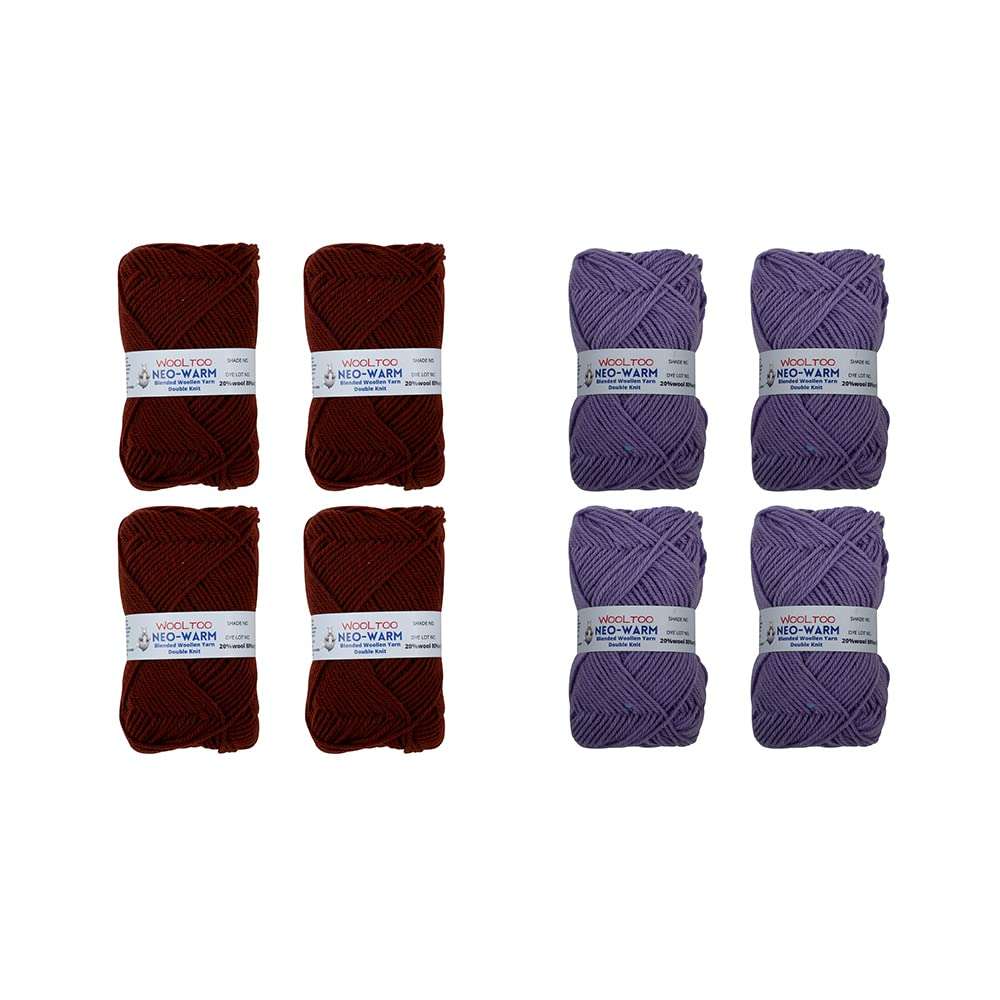 WOOLTOO Acrylic Combo of Neo Warm Blended Wool Set of 26 Balls 50 Grams Each | Brick Red & Mauve 1