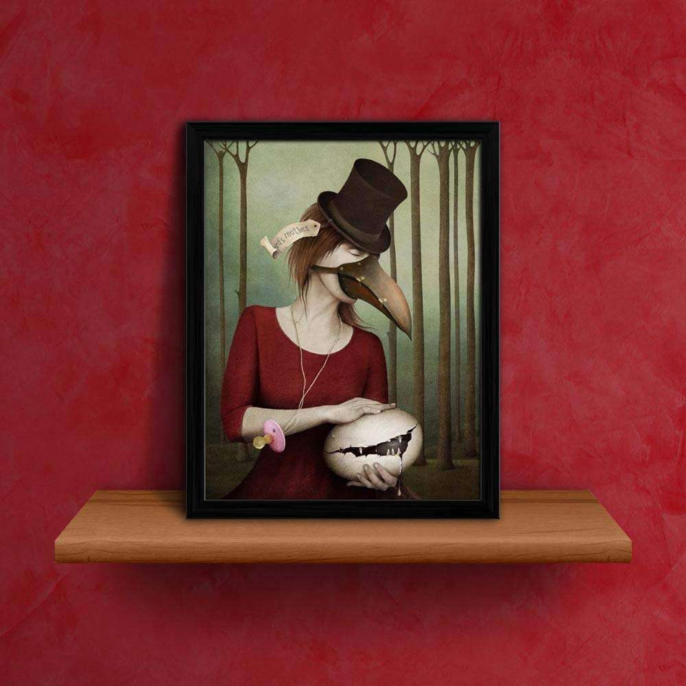 ArtzFolio Conceptual Art With Girl An Child Egg Tabletop Painting Black Frame 10 x 12.6 inch (25 x 32 cms) 3