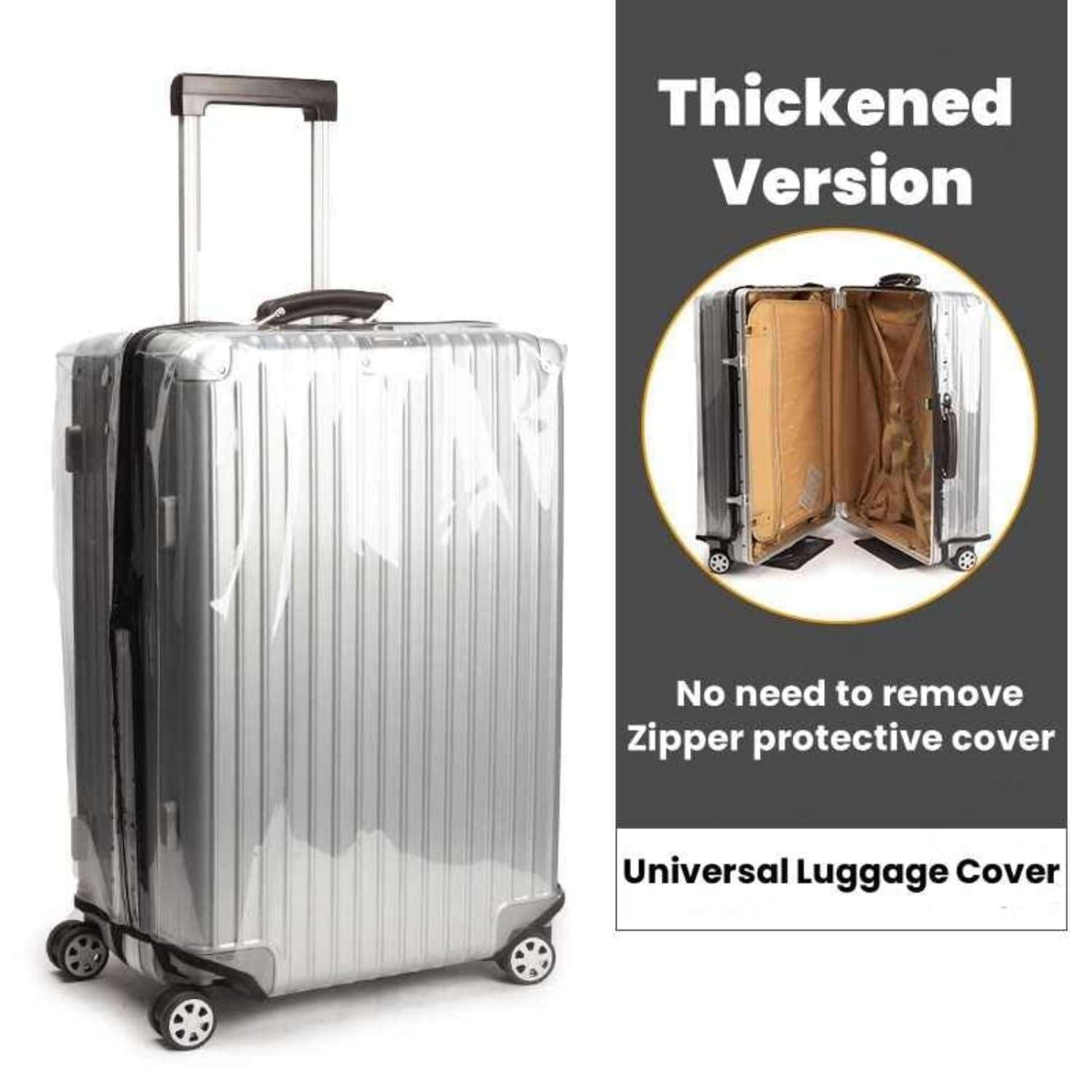 Tusmad Suitcase Cover Large Size | 24 Inch Transparent PVC Luggage Cover for Hard Trolley Bag (60 CM), Waterproof Clear Protective Suitcase Cover with Zipper, Travel Dustproof Protector 5
