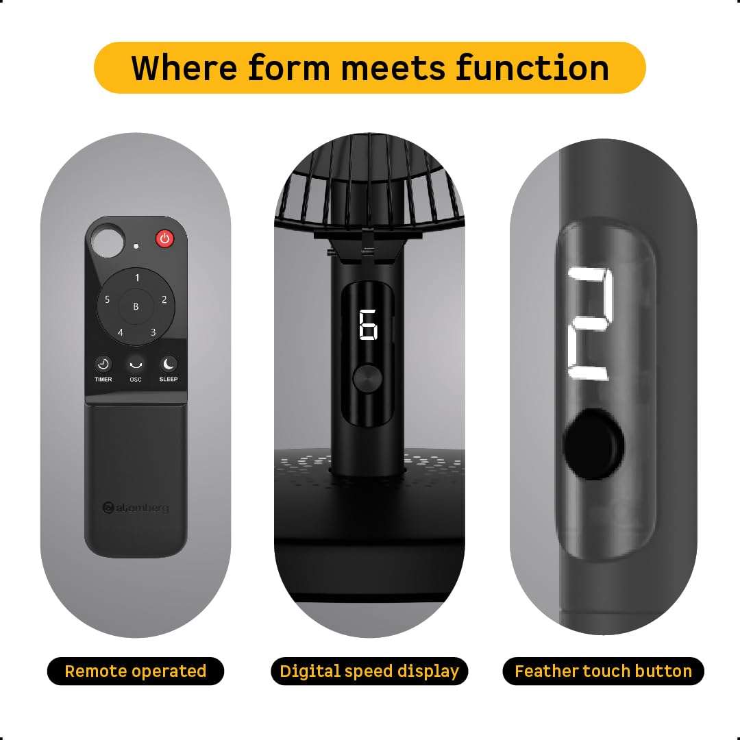 atomberg Renesa 400mm Table Fan | Ideal for Home & Office | Silent BLDC | High Air Delivery | 6 Speeds | 35W | Remote with Oscillation, Timer, Sleep | Easy to Clean | 2 Years Warranty (Black) 3