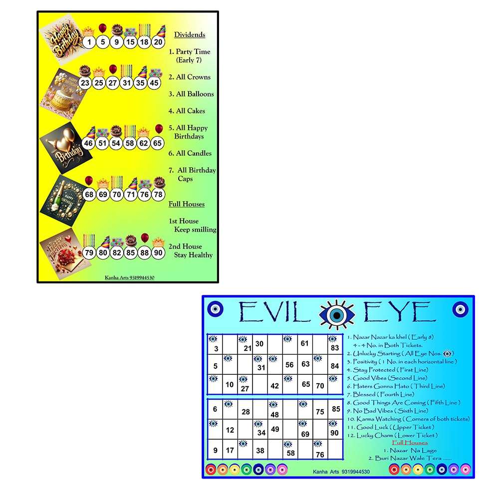 Kanha Arts Evil Eye Theme Tambola Ticket & Birthday Party Tambola Housie Durable Hard Card Sheet Material for Interactive Learning & Play 1