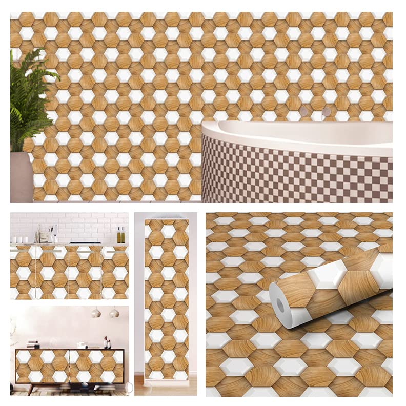WallDaddy Wallpaper for Walls | Self Adhesive (WoodenHexagon) Wall Paper for Wall Decor Pack of 1 Roll (300x40) cm Wall Stickers for Bedroom and Home Decoration