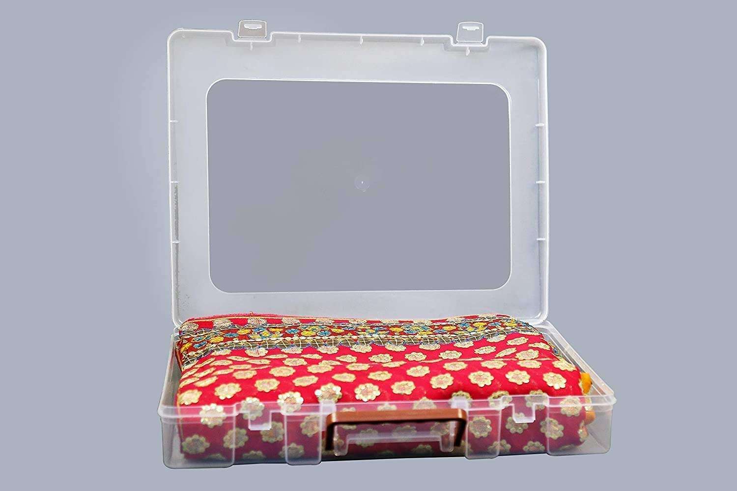 DARKZONE® Multi-Purpose Rectangular Plastic Storage Box with Locks and Handle | Matte Finish Transparent Plastic Organizer Storage Box for Saree, Laptop, Books & Clothes - BAHURANI (17 x 14 x 2.5 inch, Set of 6) 6