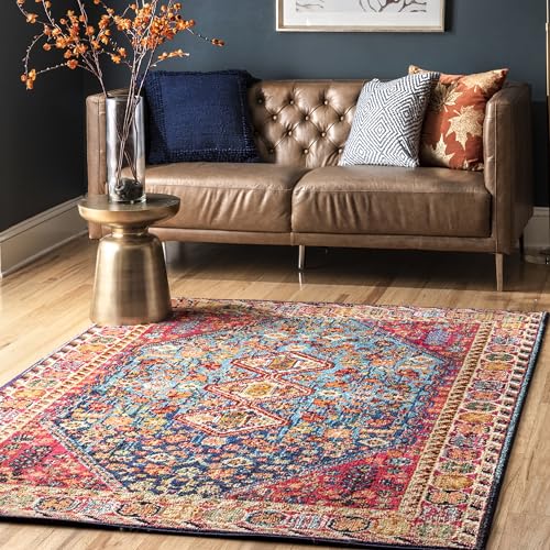 nuLOOM Erline Medallion 4x6 Area Rug for Living Room Bedroom Dining Room Kitchen, Multicolor/Blue