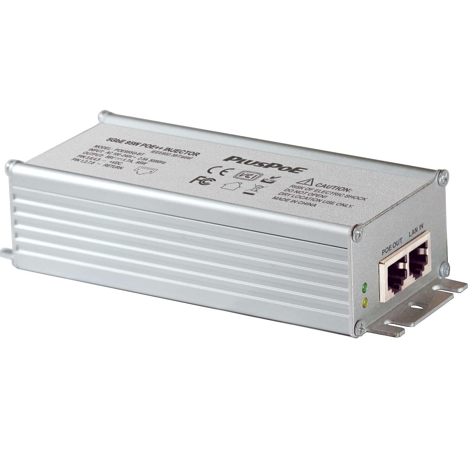 5Gb Gigabit PoE++ Injector 95W, 5G/2.5G/1Gigabit POE Plus Power Ethernet Adapter, IEEE802.3bt/at/af Compliant, PoE (15.4W), PoE+ (30W), PoE++ (90W), Shielded RJ45, Up to 100m (328 ft), Aluminum 1