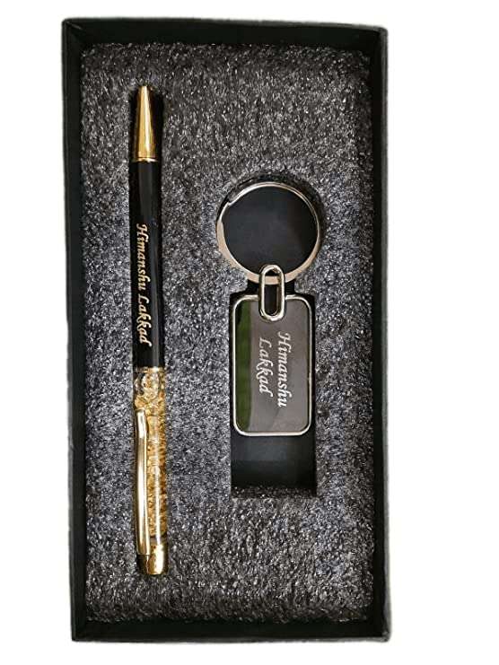 Tempt - Personalized Pen & Keychain with Name Engraved with Golden Flakes In Pen, Best for Gifting on Valentine, Christmas 1