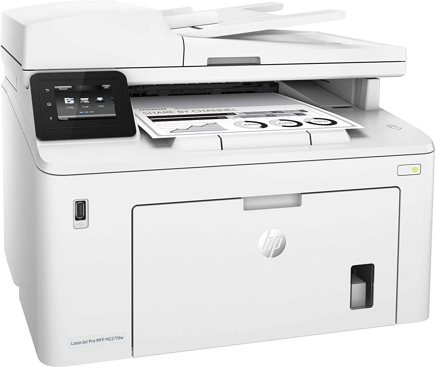 HP Laserjet Pro MFP M227fdw All-in-One Wireless NFC Monochrome Laser Printer - Print Scan Copy Fax -2.7" Touchscreen, 30 ppm, Auto Duplex Printing, 35-Sheet ADF, Ethernet, White, Cbmou Printer Cable 4