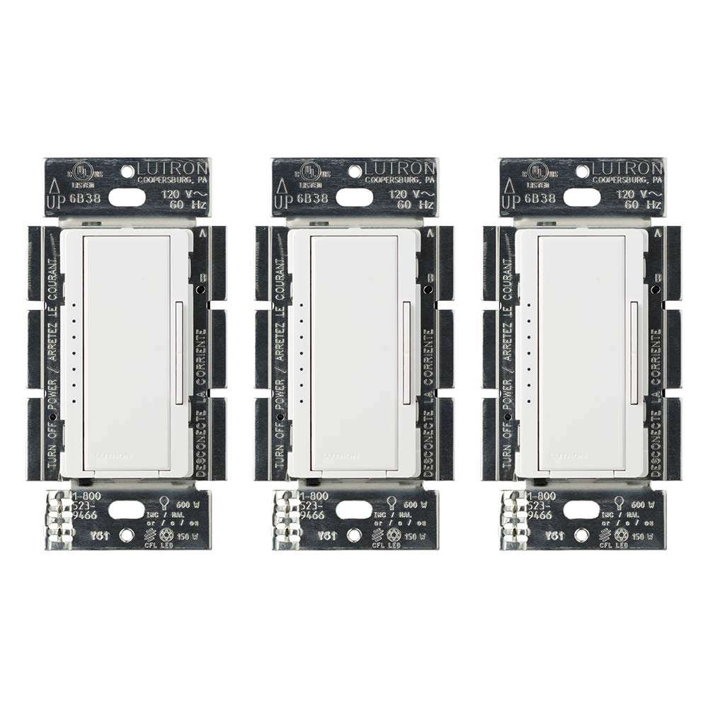 Lutron Maestro LED+ Dimmer Switch (3 Pack) | for Dimmable LED, Halogen & Incandescent Bulbs, Single-Pole or Multi-Location | MACL-153M-WH | White 1