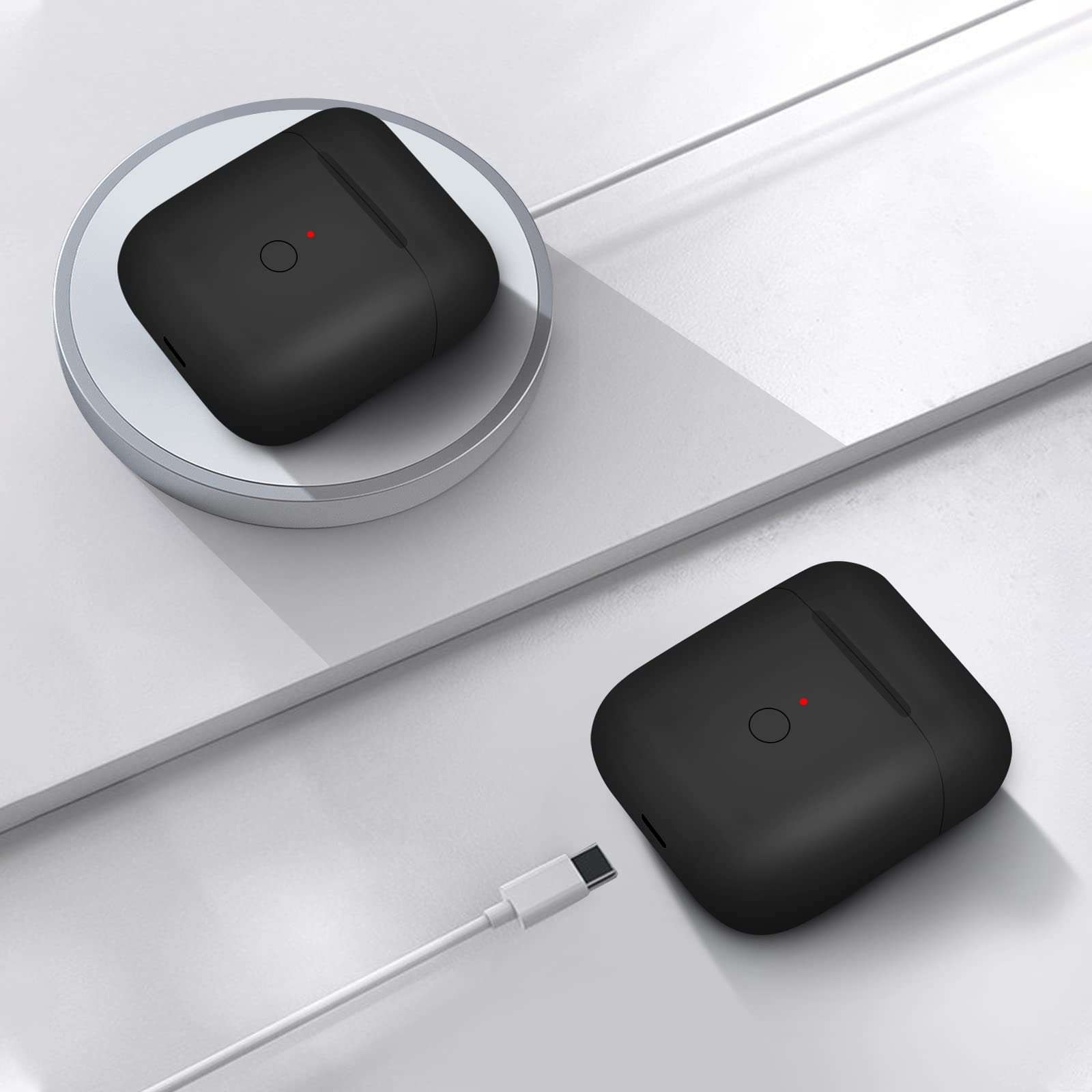 Plump Tiger Wireless Charging Case for Air pod 1/2, Built-in 450 mAh Battery Capacity Support Pairing and Sync Compatible with Air-pod 1/2 (Black) 2