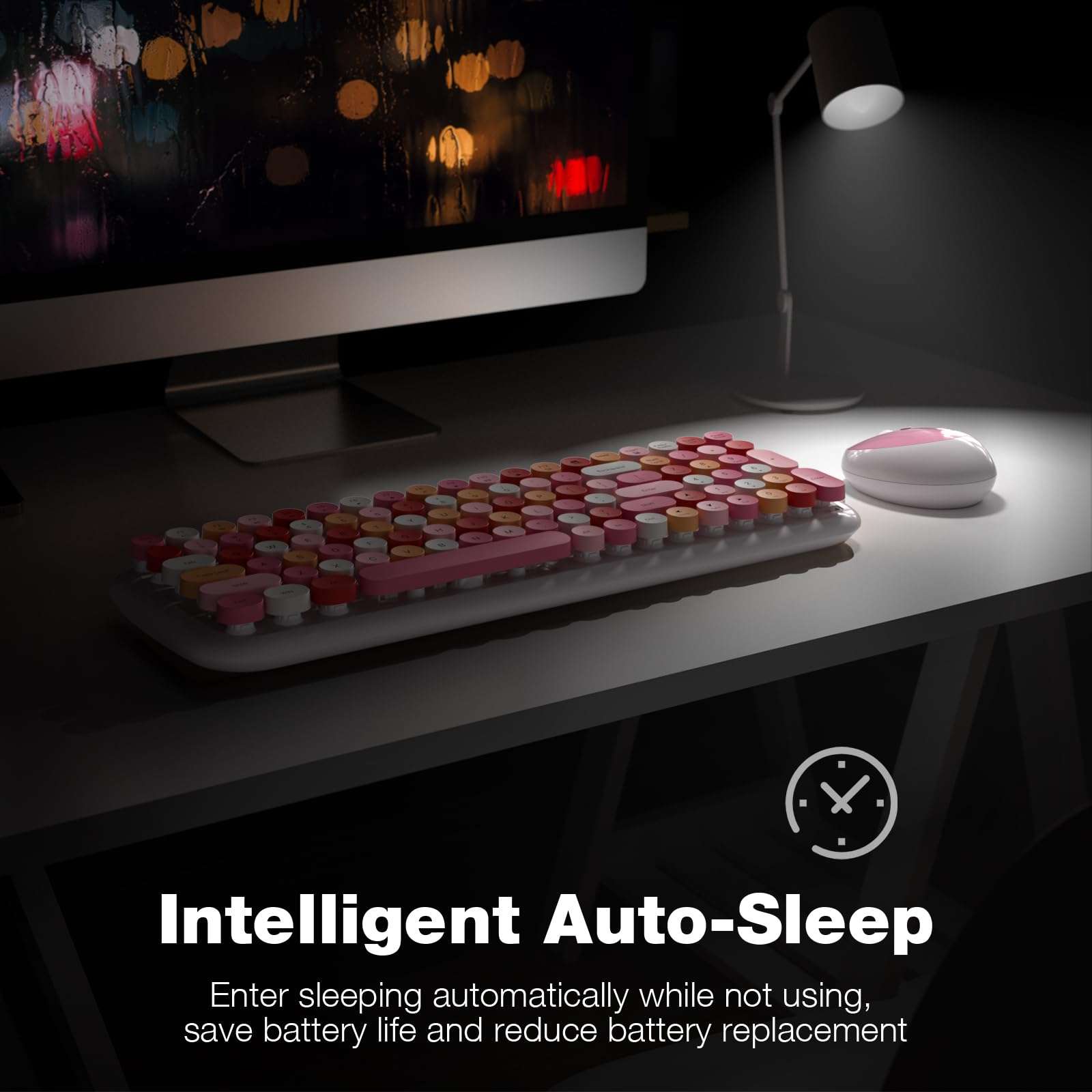 MOFII Wireless Keyboard and Mouse, Typewriter Full Size Keyboard with Number Pad and 2 in 1 USB Connected Mouse for Mac, Windows 7/8/10, Laptop, Desktop, PC, Computer (White Colorful) 3