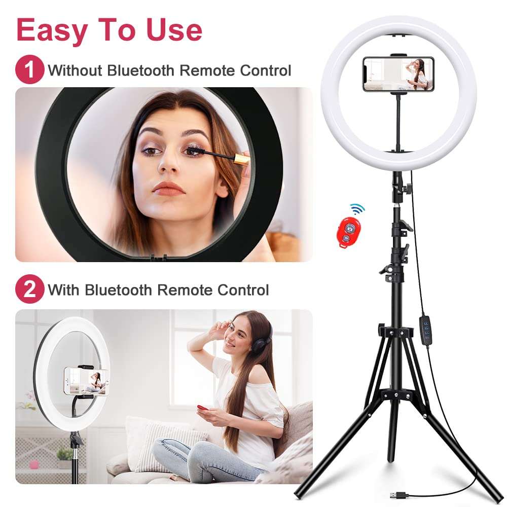 14 Inch Ring Light with 60" Tripod Stand,Mountdog Dimmable LED Ring Light with Rotatable Phone Holder, Bluetooth Remote Control,Carrying Bag for YouTube, Live Streaming, Video Shooting, Make Up 3