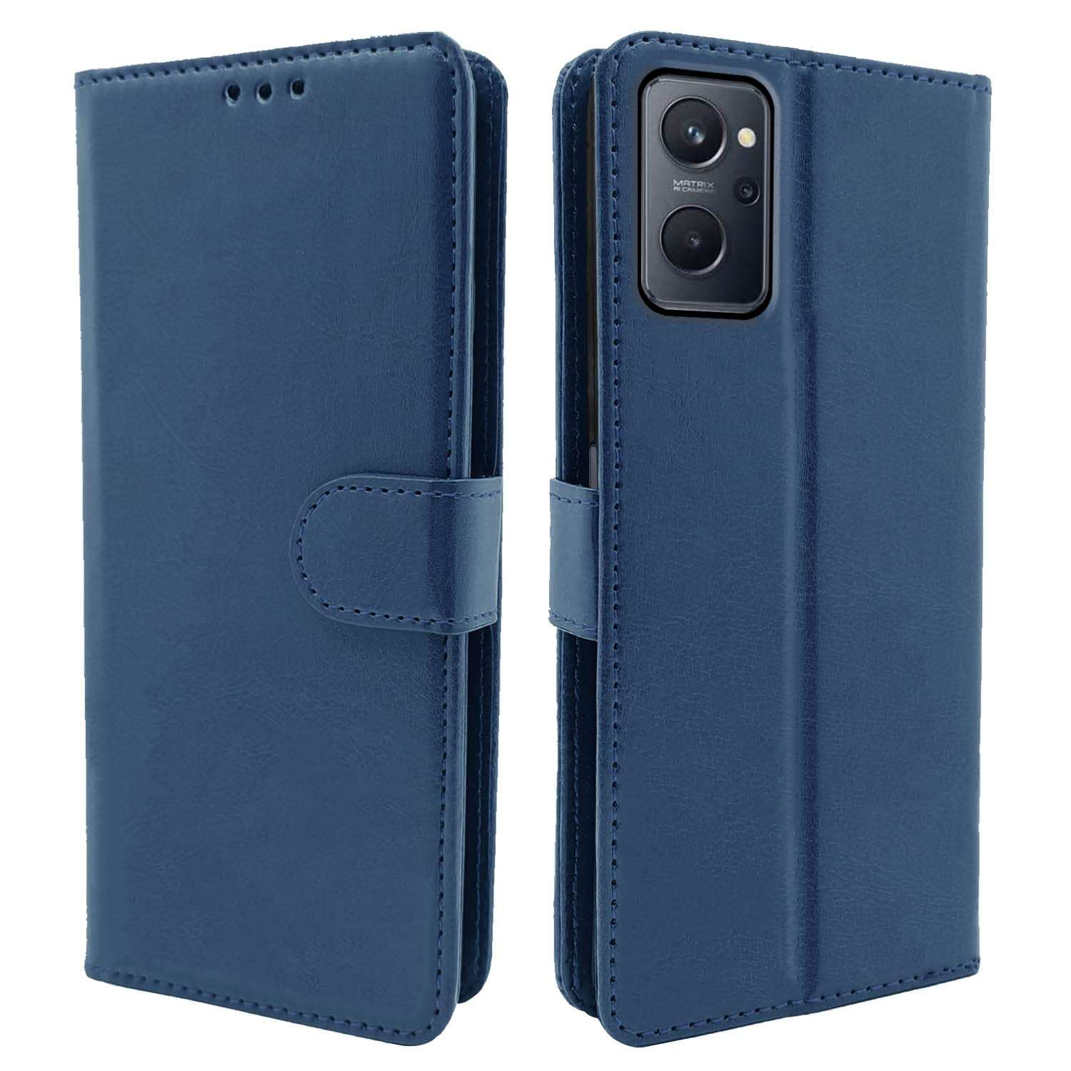 Pikkme Realme 9i Flip Case Leather Finish | Inside TPU with Card Pockets | Wallet Stand and Shock Proof | Magnetic Closing | Complete Protection Flip Cover for Realme 9i (Blue) 1