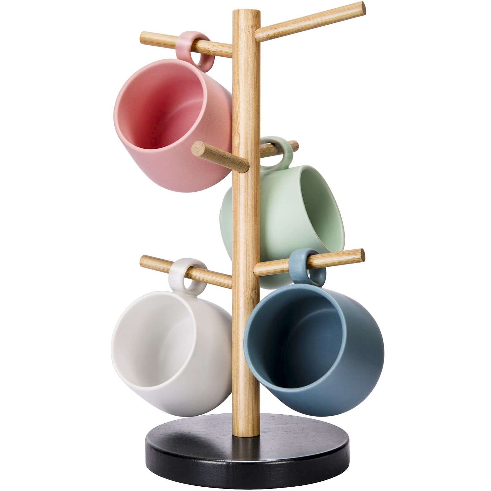 Wisuce Bamboo Mug Holder Tree, Thicker Base Coffee Cup Holder Stand for Counter, Mug Rack with 6 Hooks 1