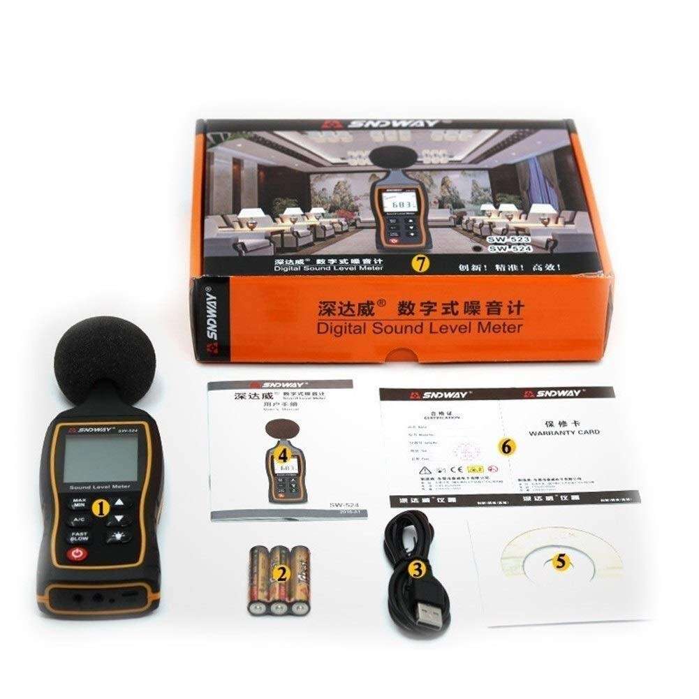 Yadianna Measuring Tester SW-524 LCD Digital Sound Level Meter Noise Volume Measuring Instrument Decibel Monitoring Tester 30-130dB With USB Digital Meter Test Tool 4